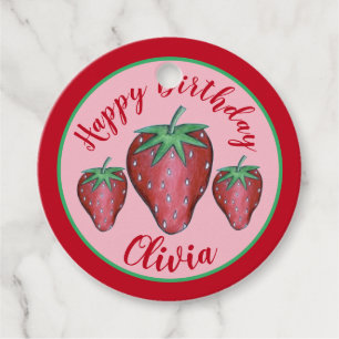Étiquettes Cadeau Joyeux Anniversaire Rose Red Sweet Fraise Berries