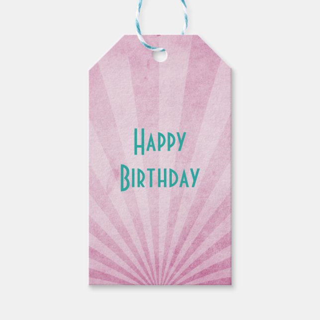 Étiquettes-cadeau Joyeux Anniversaire Rose Sunrays avec une texture  (Devant)