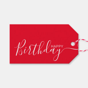 Étiquettes-cadeau Joyeux anniversaire Rouge Blanc moderne