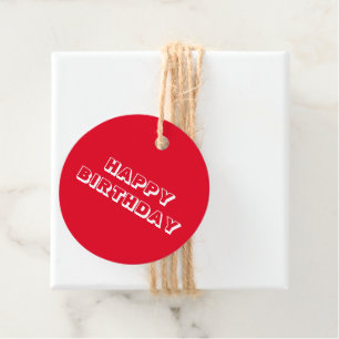 Étiquettes Cadeau Joyeux anniversaire rouge et blanc moderne audacie