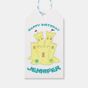 Étiquettes-cadeau Joyeux anniversaire Sandcastle Sand Castle Beach P