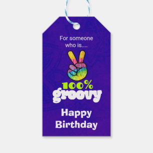 Étiquettes-cadeau Joyeux Anniversaire Signe de Paix Main 100% Groovy