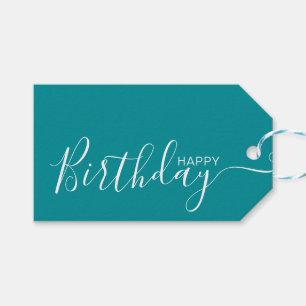Étiquettes-cadeau Joyeux anniversaire Turquoise blanc moderne