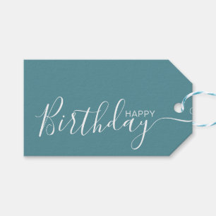 Étiquettes-cadeau Joyeux anniversaire Turquoise bleu blanc moderne