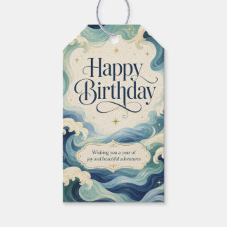 Étiquettes-cadeau Joyeux Anniversaire Vagues Océaniques Flottantes