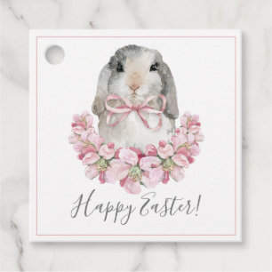Étiquettes Cadeau Joyeux AnniversaireLapin Lapin Aquarelle rose Flor