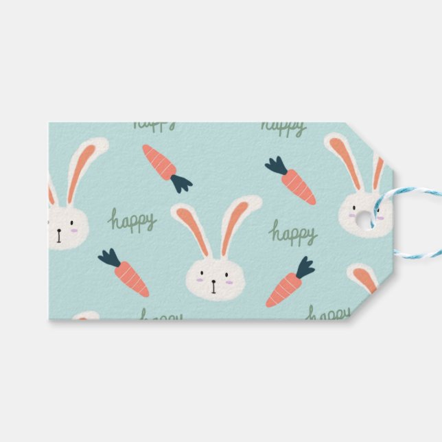 Étiquettes-cadeau Joyeux arbre amis Bunny Happy petit lapin lapin (Devant (Horizontal))