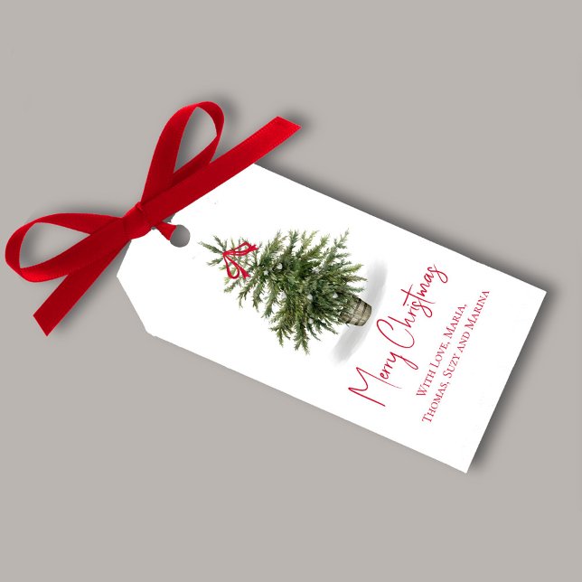 Étiquettes-cadeau Joyeux arbre de Noël aquarelle personnalisée (Merry Christmas watercolor Christmas tree holiday gift tag,)