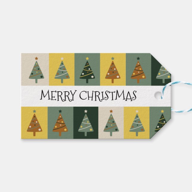 Étiquettes-cadeau Joyeux arbres de Noël (Devant (Horizontal))