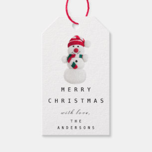 Étiquettes-cadeau Joyeux au rouge blanc de bonhomme de neige