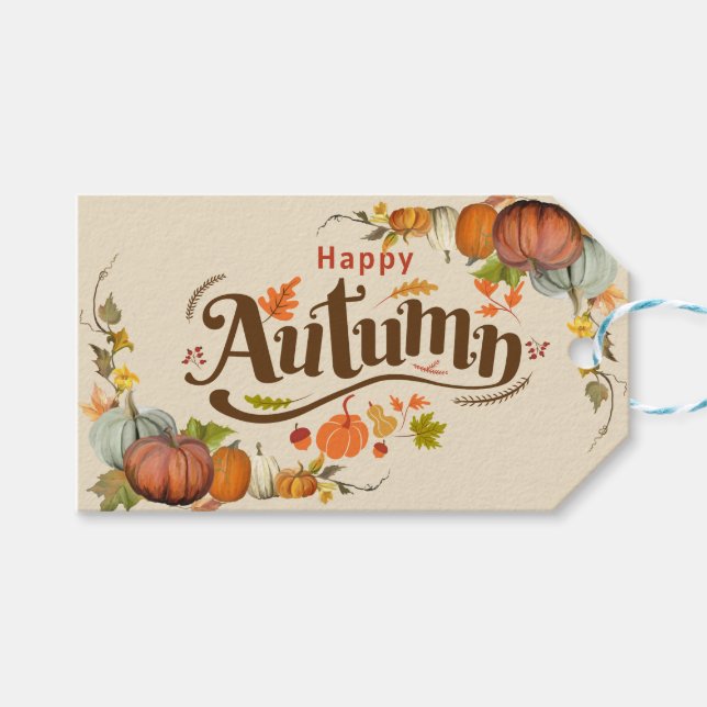 Étiquettes-cadeau Joyeux automne automne Thanksgiving (Devant (Horizontal))