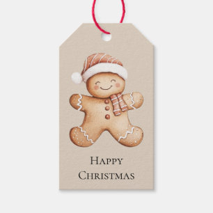 Étiquettes-cadeau Joyeux biscuit en pain d'épices avec Santa Hat