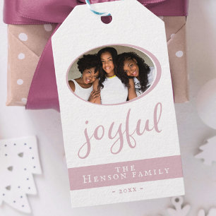 Étiquettes-cadeau Joyeux Blush Pink Christmas Photo