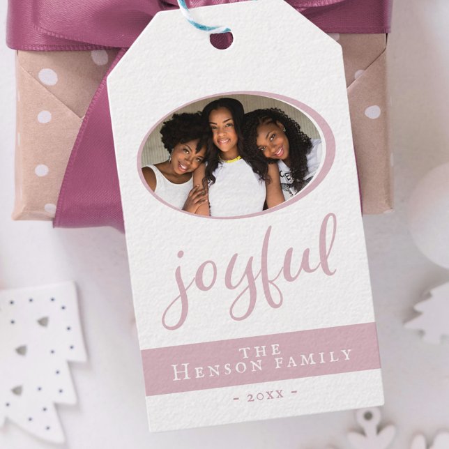 Étiquettes-cadeau Joyeux Blush Pink Christmas Photo (Créateur téléchargé)