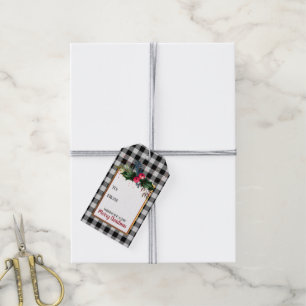 Étiquettes-cadeau Joyeux Buffalo Check Aquarelle Holly