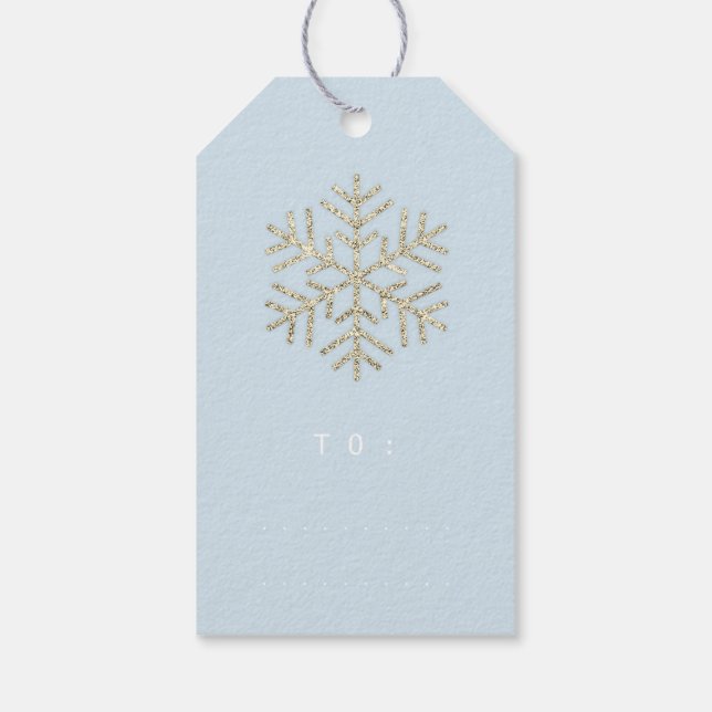 Étiquettes-cadeau Joyeux cadeau de Noël à Script Gold Pastel Blue (Dos)