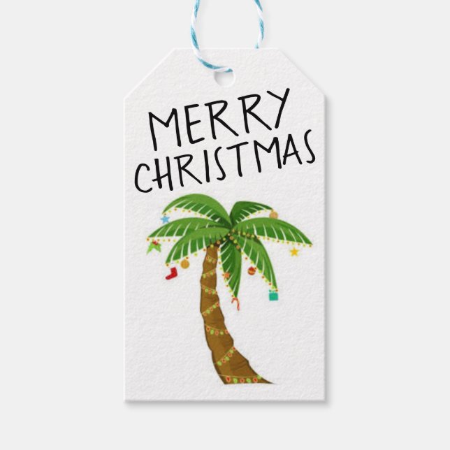 Étiquettes-cadeau Joyeux cadeau de Noël Balise Palm Tree (Devant)