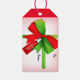 Étiquettes-cadeau Joyeux cadeau de Noël rouge et vert avec bow