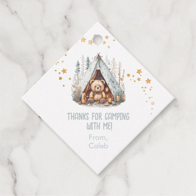 Étiquettes Cadeau Joyeux Camper Cute Woodland Anniversaire (Devant)