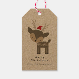 Étiquettes-cadeau Joyeux Cerf De Noël Dans Un Chapeau Rouge