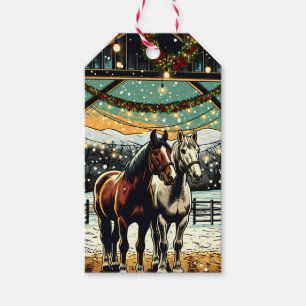Étiquettes-cadeau Joyeux Chevaux de Cartoon de Noël