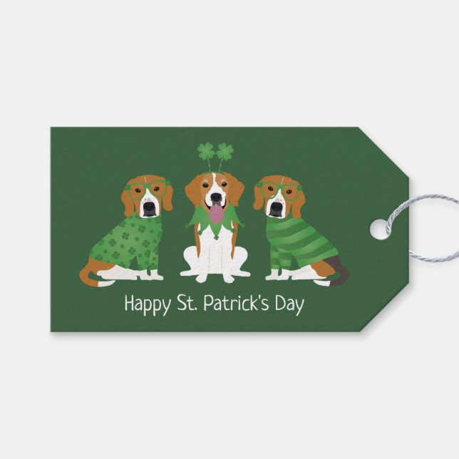 Étiquettes-cadeau Joyeux chien Beagle Jour de la Saint Patrick (Devant (Horizontal))