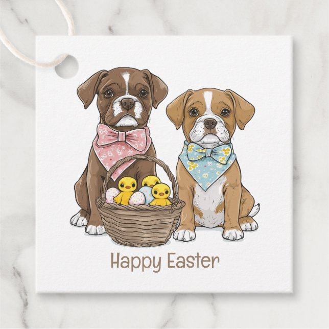 Étiquettes Cadeau Joyeux Chiens De Boxer De Pâques (Devant)
