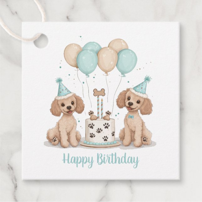 Étiquettes Cadeau Joyeux Chiens de caniche normaux d'anniversaire (Devant)
