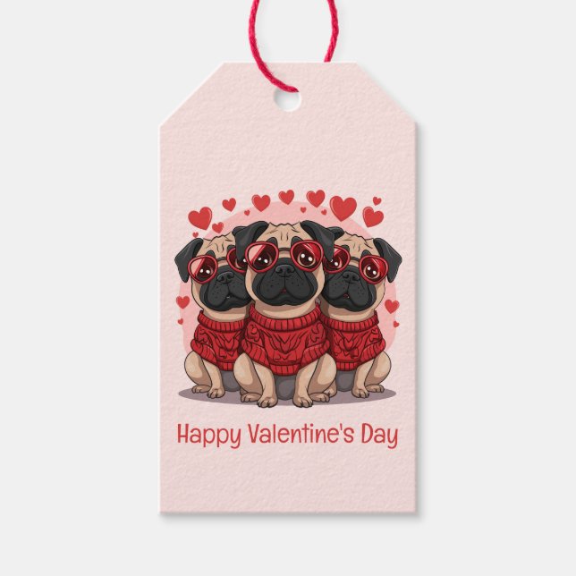 Étiquettes-cadeau Joyeux Chiens de Carlin de la Saint Valentin (Devant)