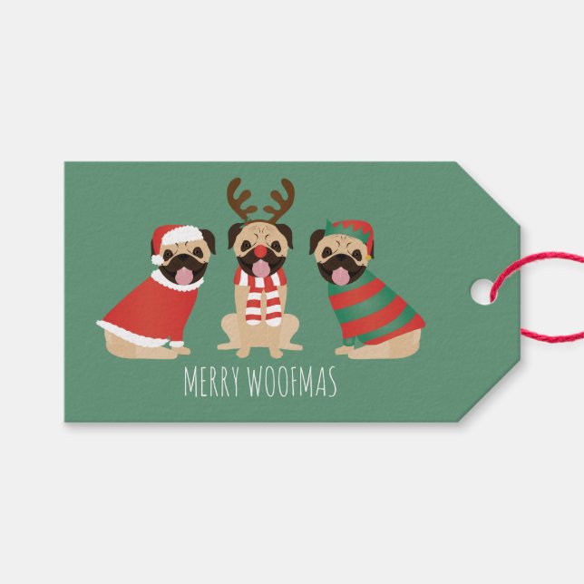 Étiquettes-cadeau Joyeux Chiens de Carlin Woofmas (Devant (Horizontal))