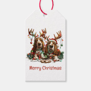 Étiquettes-cadeau Joyeux Chiens de poche Basset de Noël