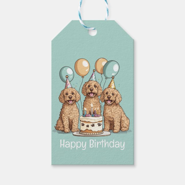 Étiquettes-cadeau Joyeux Chiens Goldendoodle Anniversaire (Devant)