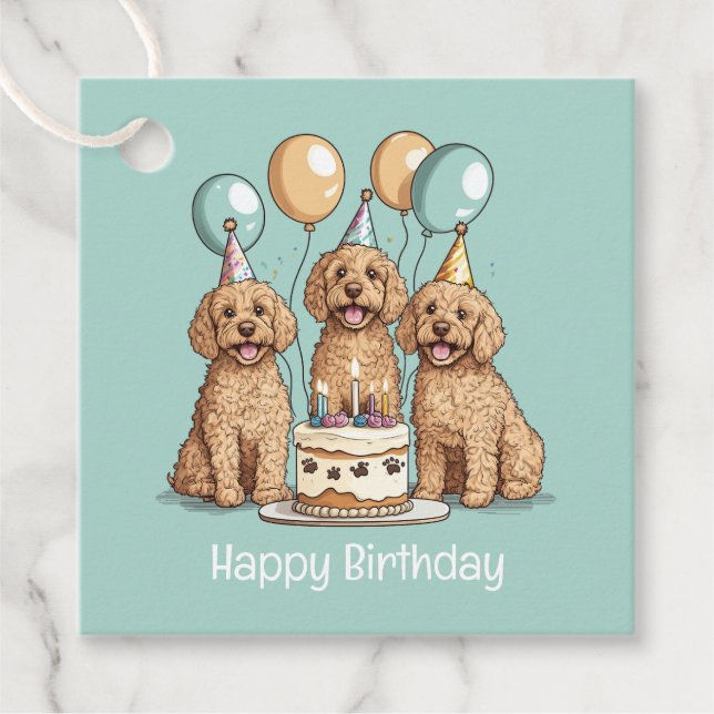 Étiquettes Cadeau Joyeux Chiens Goldendoodle Anniversaire (Devant)