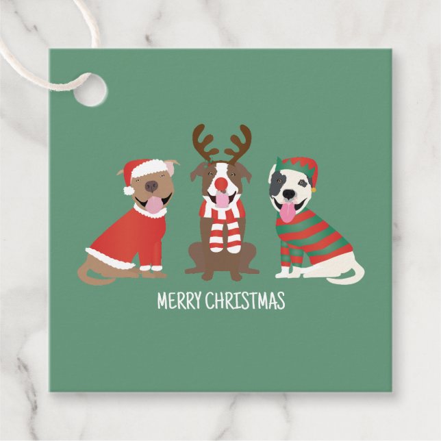 Étiquettes Cadeau Joyeux Chiens taureaux de marque de Noël (Devant)
