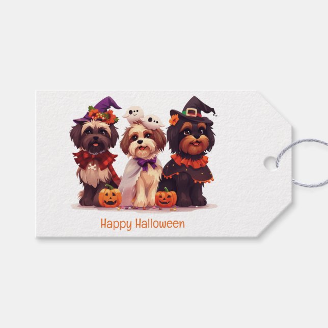 Étiquettes-cadeau Joyeux Chih Tzu Chih Dogs d'Halloween (Devant (Horizontal))