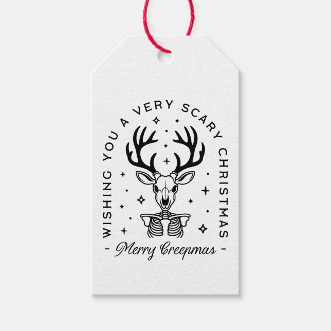 Étiquettes-cadeau Joyeux creepmas effrayant boisé animal esthétique (Devant)