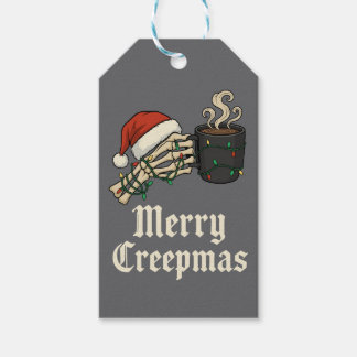 Étiquettes-cadeau Joyeux Creepmas Squelette Avec Café