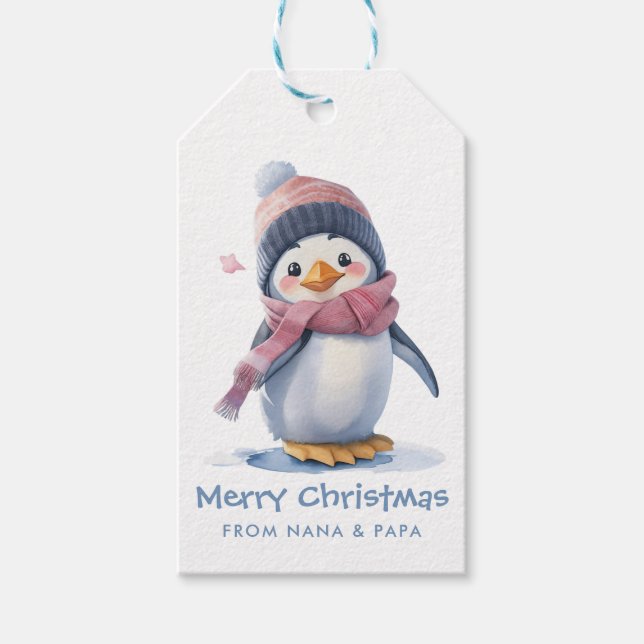 Étiquettes-cadeau Joyeux Danser Penguin Vacances Enfants Noël (Devant)