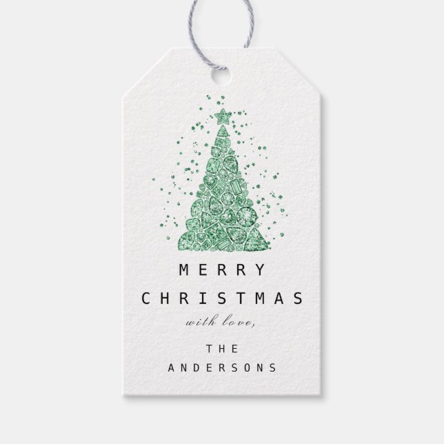Étiquettes-cadeau Joyeux de nommer Holiday GreenDiamond Christmas Tr (Devant)