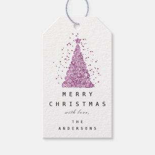 Étiquettes-cadeau Joyeux de nommer Holiday Pink Diamond Christmas Tr