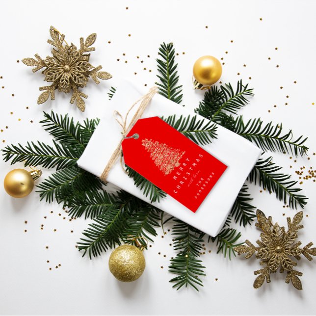 Étiquettes-cadeau Joyeux de nommer Noël Arbre de Noël Rouge Cuivre (Merry To Name Holiday Christmas Tree Red Copper Gift Tags)