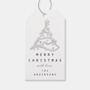 Étiquettes-cadeau Joyeux de nommer Noël Arbre gris blanc 