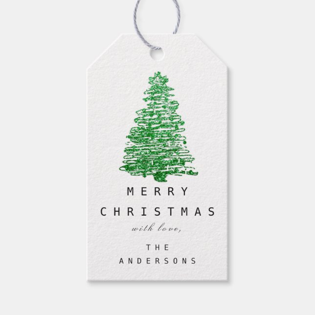 Étiquettes-cadeau Joyeux de nommer Noël Arbre vert Blanc (Devant)