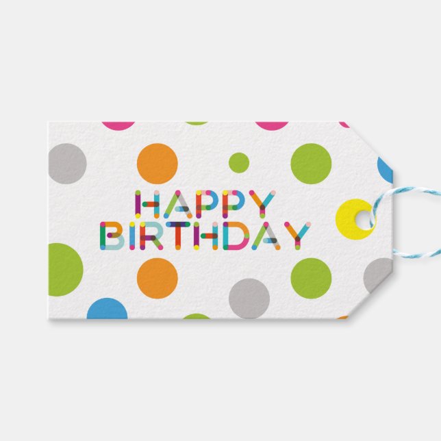 Étiquettes-cadeau Joyeux Dots Joyeux anniversaire (Devant (Horizontal))