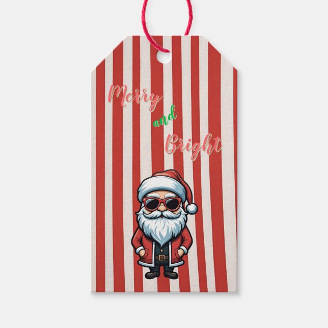 Étiquettes-cadeau Joyeux et brillant Cool Père Noël (Devant)