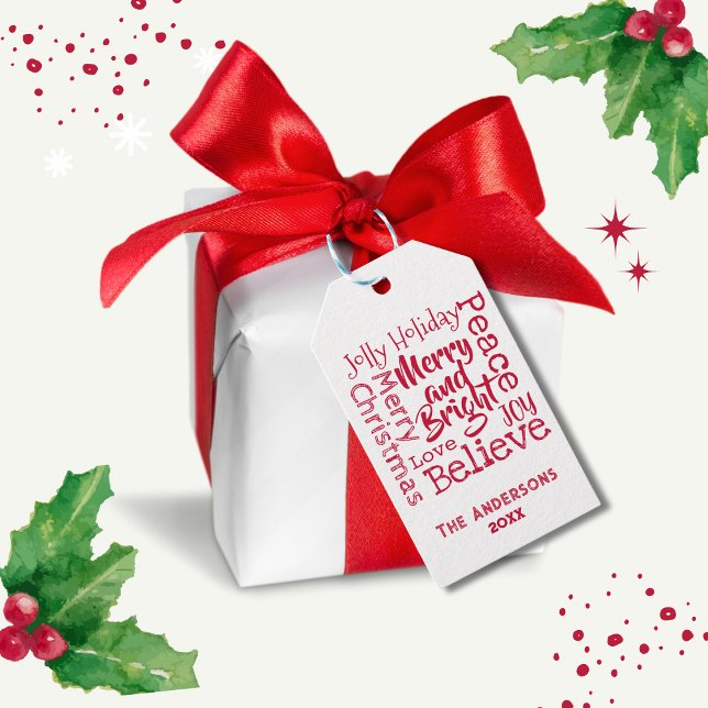 Étiquettes-cadeau Joyeux et brillant Favori Noël Sayings Rouge (Créateur téléchargé)