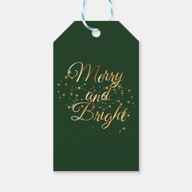 Étiquettes-cadeau Joyeux et brillant Luxe, Vert foncé & Or Design (Devant)