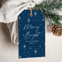 Étiquettes-cadeau Joyeux et brillant Script Navy vacances