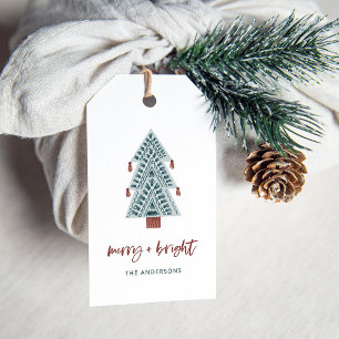 Étiquettes-cadeau Joyeux et lumineux   Boho Christmas Tree and Scrip