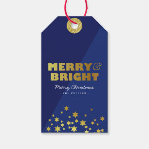 Étiquettes-cadeau Joyeux et lumineux   Fun Christmas Blue & Gold